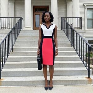 Color Block Sheath Dress M Bright and Summery career professional sheath dress